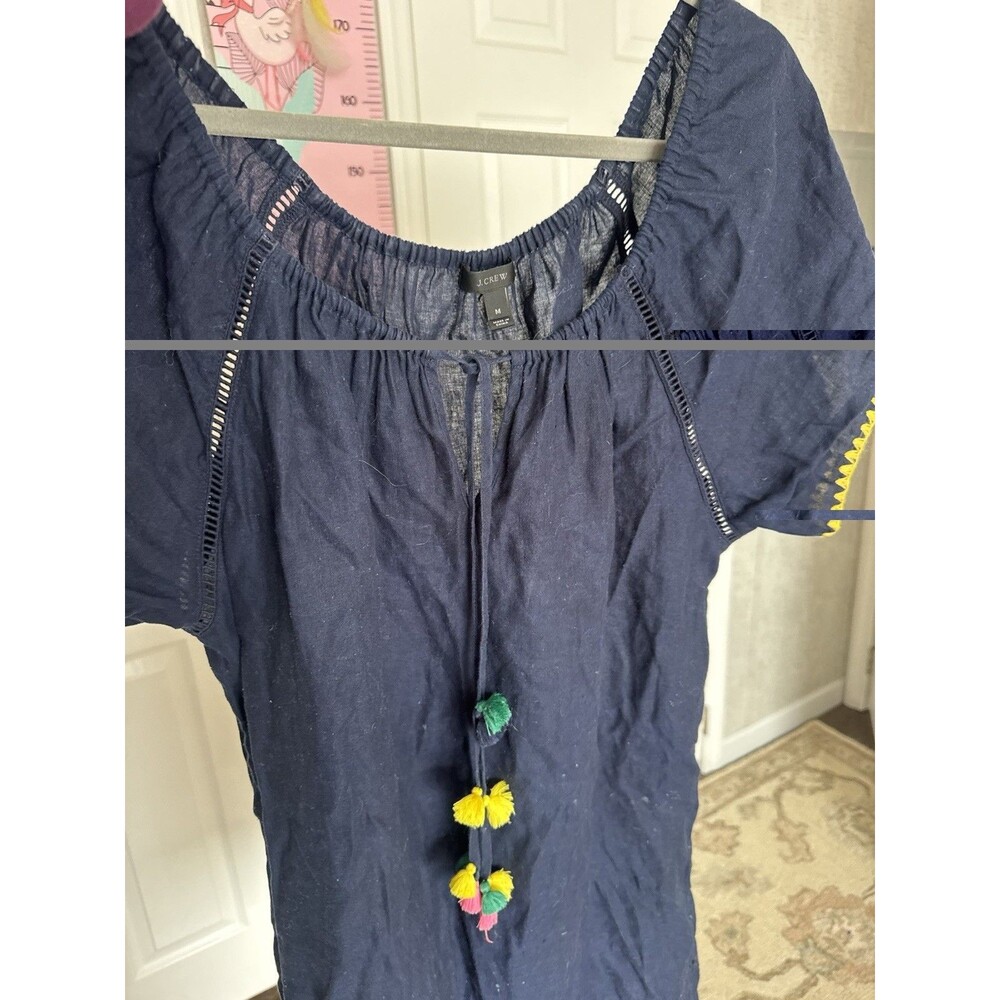J.Crew Womens Medium Dark Blue Mini Dress Linen Blend - Picture 9 of 9